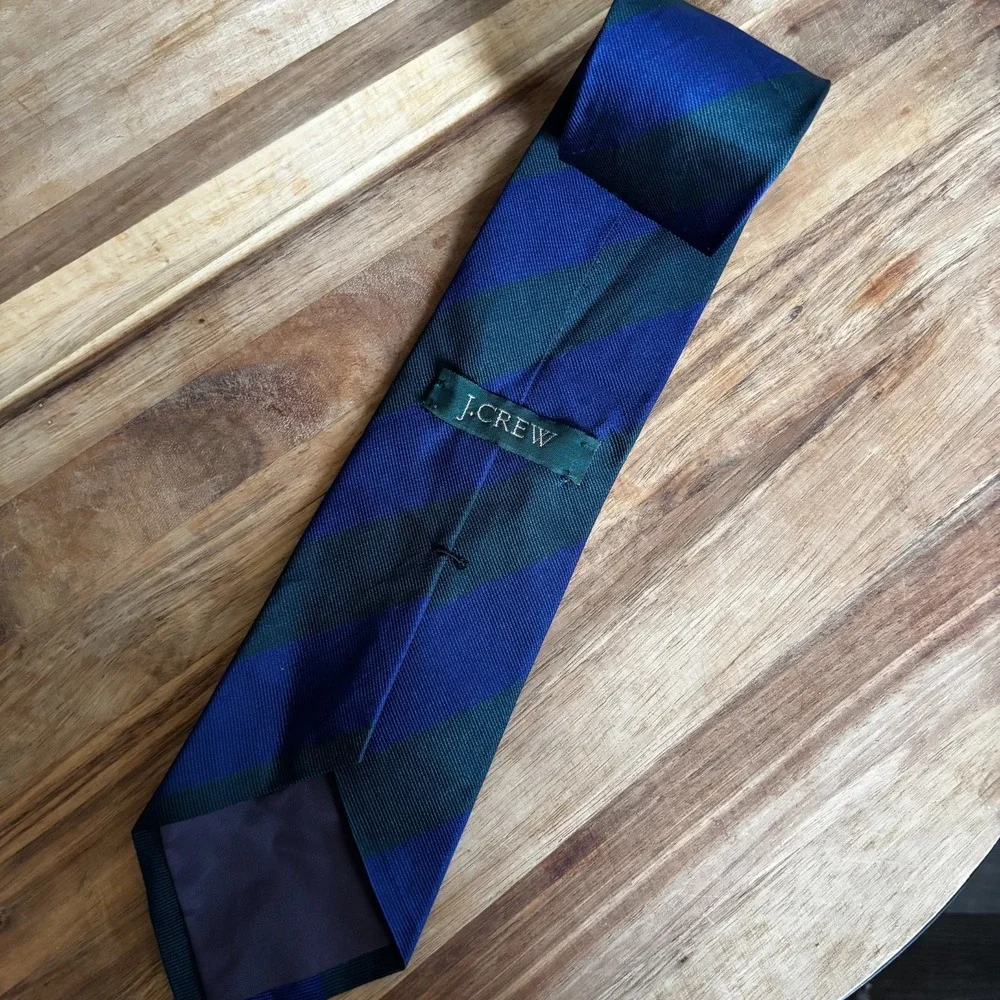J.Crew Vintage Men's Necktie Blue Repp Stripe 100% Silk W3.5